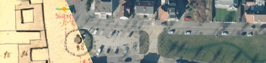 Combinatie van een beeld van geoloket Luchtbeelden en geoloket Atlaas van de Buurtwegen